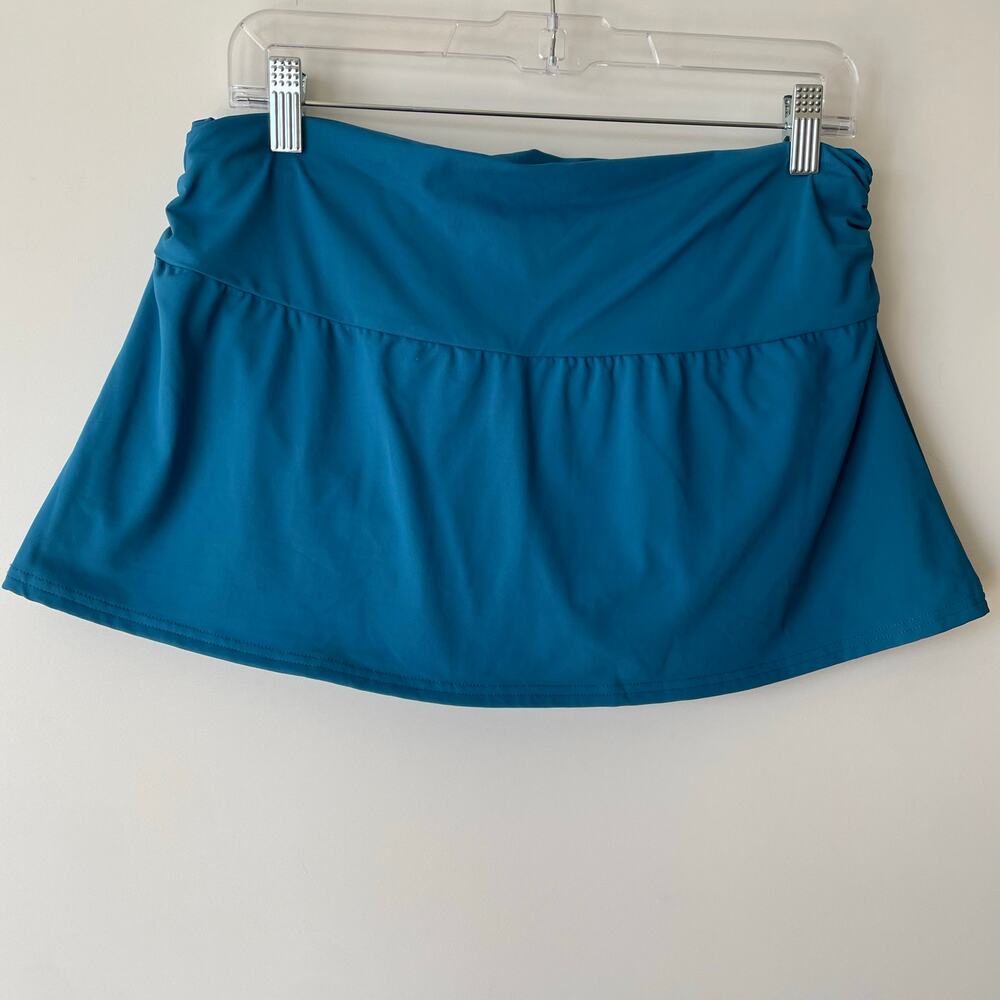 Lands End Womens Size 10 Swim Skirt Lined Ruched Teal Blue Green Beach New